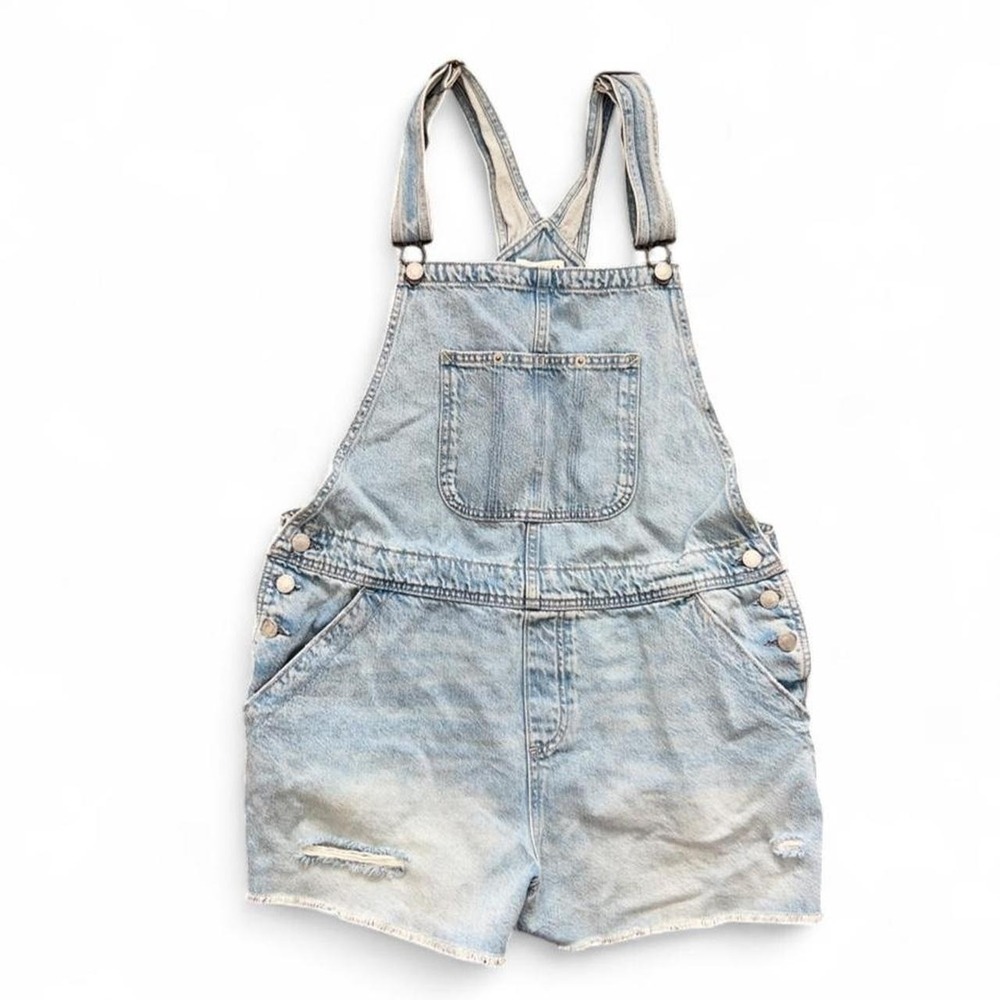 Short Denim Overalls Carpenter Light Wash Distressed XL Boho Cottagecore